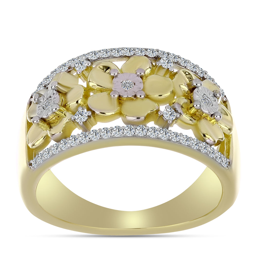 Arannyal Bevont Ezüst Gyűrű Fehér Gyémánttal és Fehér Topázzal 3 