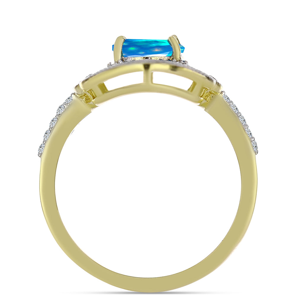 Arannyal Bevont Ezüst Gyűrű Etiópiai Paradicsomi Opállal és Fehér Topázzal