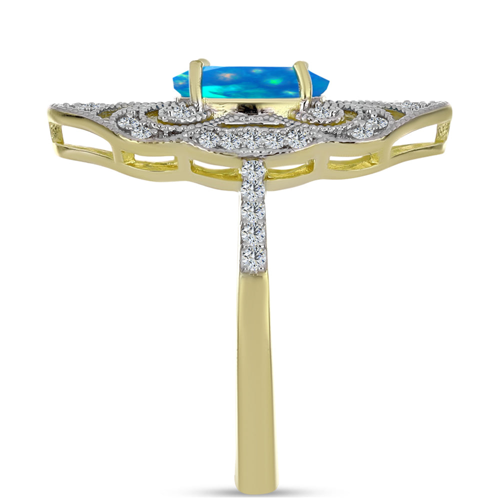 Arannyal Bevont Ezüst Gyűrű Etiópiai Paradicsomi Opállal és Fehér Topázzal 4 