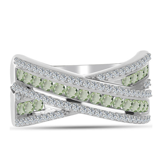 Ezüst Gyűrű Zöld Ametiszttel és Fehér Topázzal