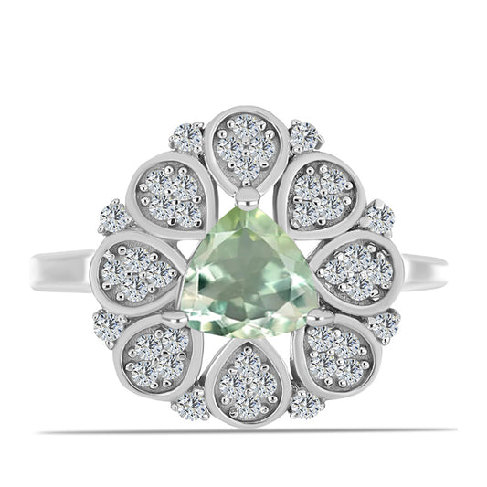 Ezüst Gyűrű Zöld Ametiszttel és Fehér Topázzal