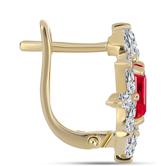 Arannyal Bevont Ezüst Fülbevaló Vörös Acháttal és Fehér Topázzal