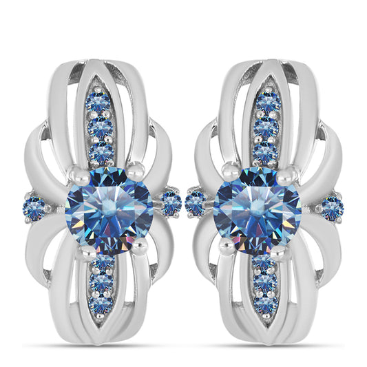 Ezüst Fülbevaló Óceánkék Moissanite-tal