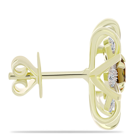 Arannyal Bevont Ezüst Fülbevaló Kognak Kvarccal és Fehér Topázzal