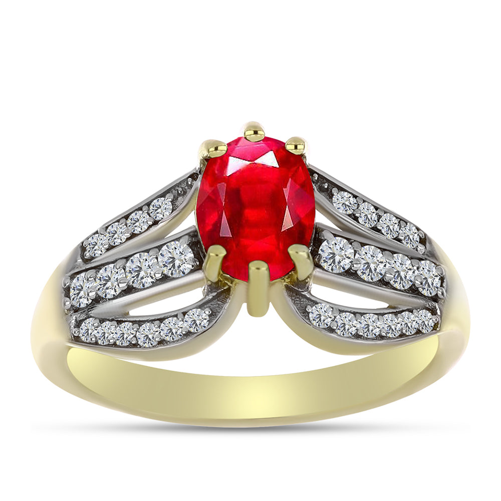 Arannyal Bevont Ezüst Gyűrű Vörös Acháttal és Fehér Topázzal 3 