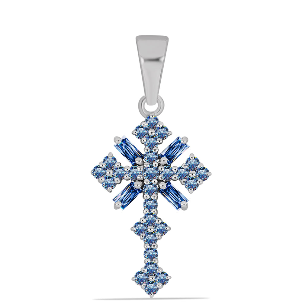 Kereszt Ezüst Medál Óceánkék Moissanite-tal