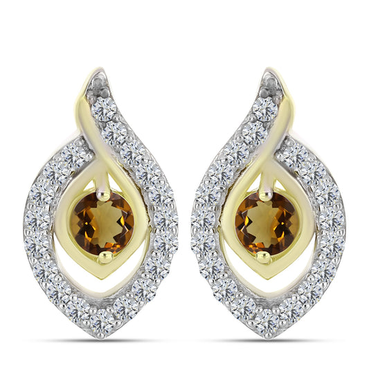 Arannyal Bevont Ezüst Fülbevaló Kognak Kvarccal és Fehér Topázzal