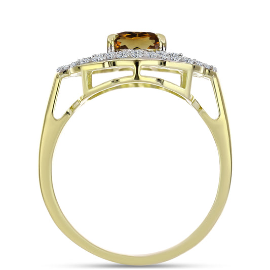 Arannyal Bevont Ezüst Gyűrű Kognak Kvarccal és Fehér Topázzal