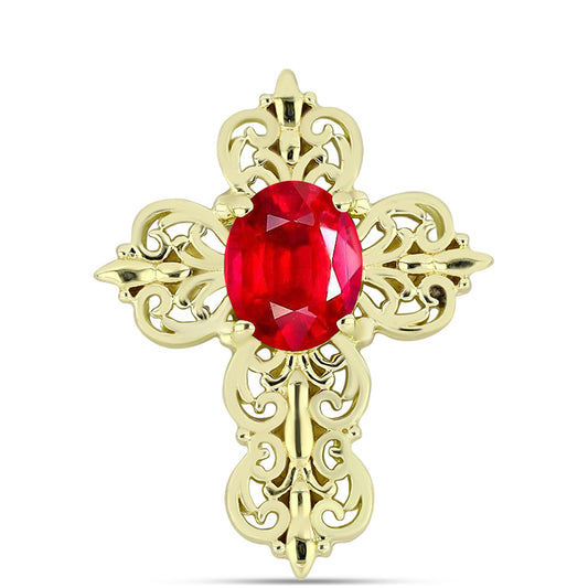 Kereszt Arannyal Bevont Ezüst Medál Vörös Acháttal