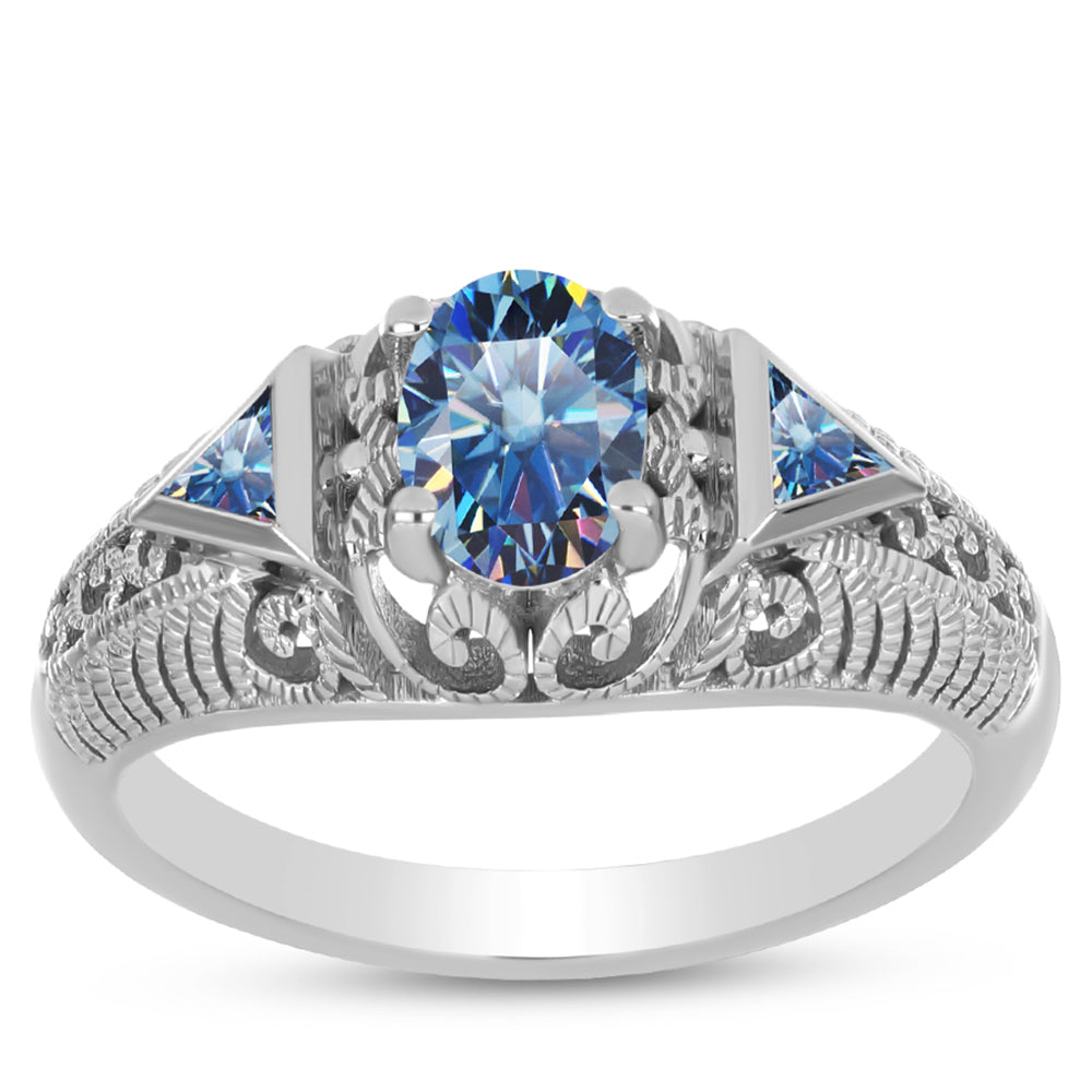 Ezüst Gyűrű Óceánkék Moissanite-tal 3 