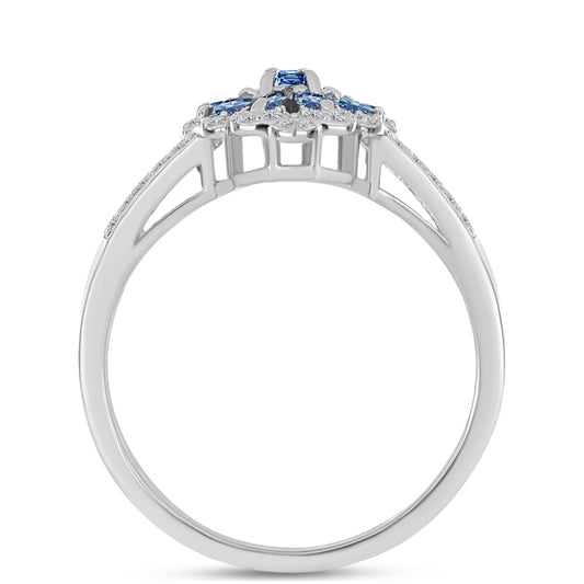 Ezüst Gyűrű Óceánkék Moissanite-tal és Fehér Topázzal