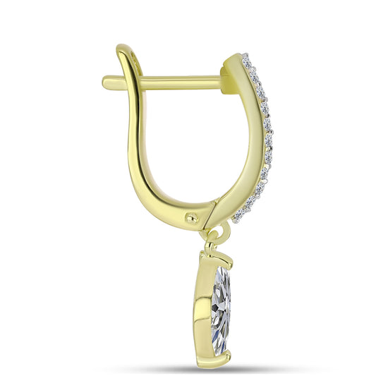 Arannyal Bevont Ezüst Fülbevaló Minősített laboratóriumban előállított Gyémánttal és Fehér Topázzal