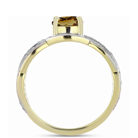 Arannyal Bevont Ezüst Gyűrű Kognak Kvarccal és Fehér Topázzal