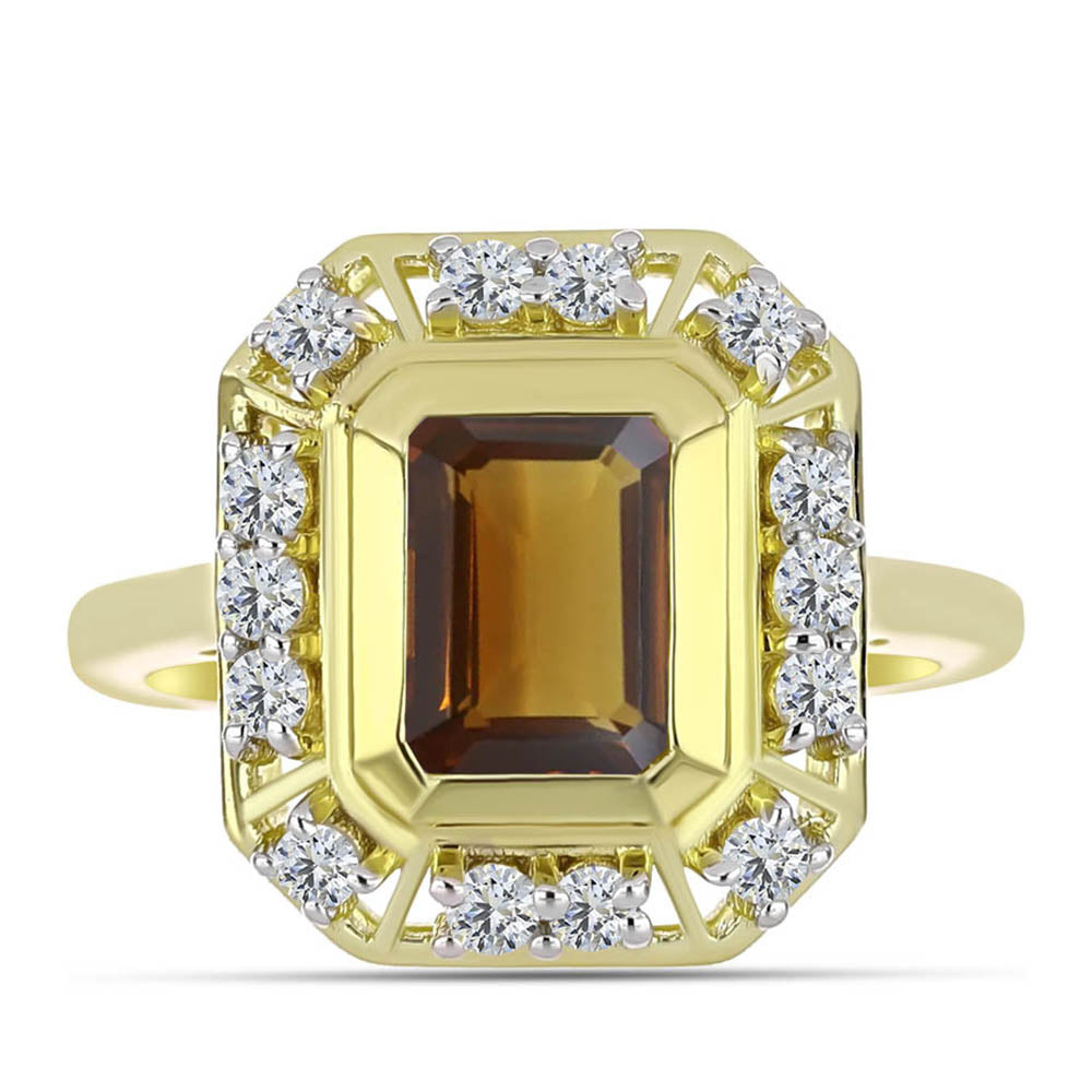 Arannyal Bevont Ezüst Gyűrű Kognak Kvarccal és Fehér Topázzal