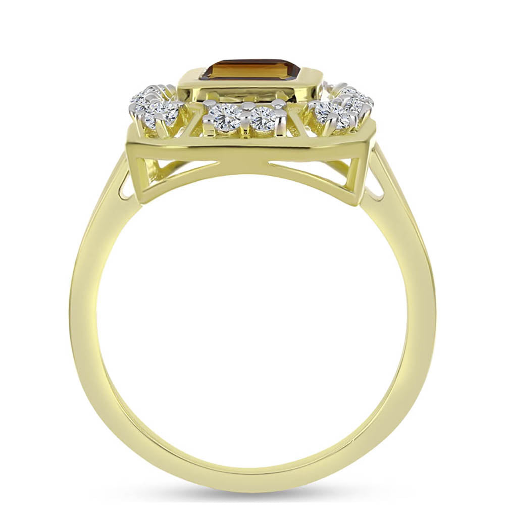 Arannyal Bevont Ezüst Gyűrű Kognak Kvarccal és Fehér Topázzal 2 