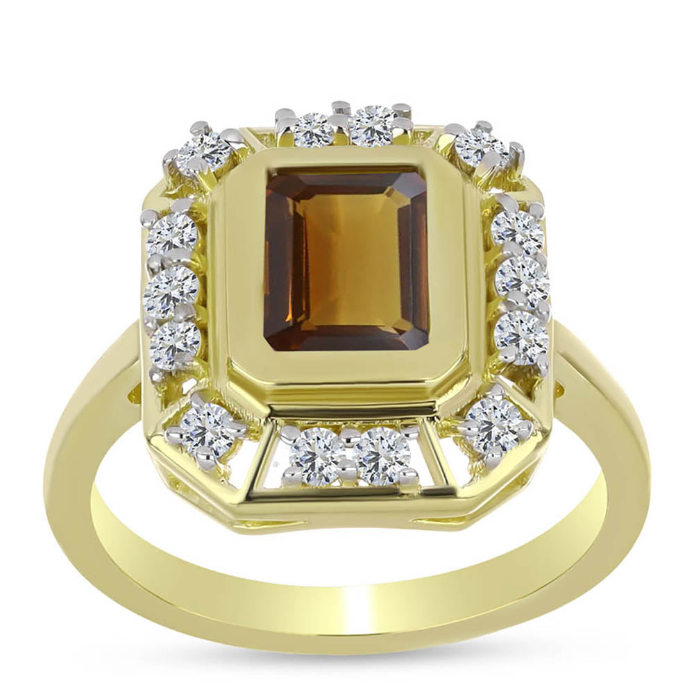 Arannyal Bevont Ezüst Gyűrű Kognak Kvarccal és Fehér Topázzal 3 