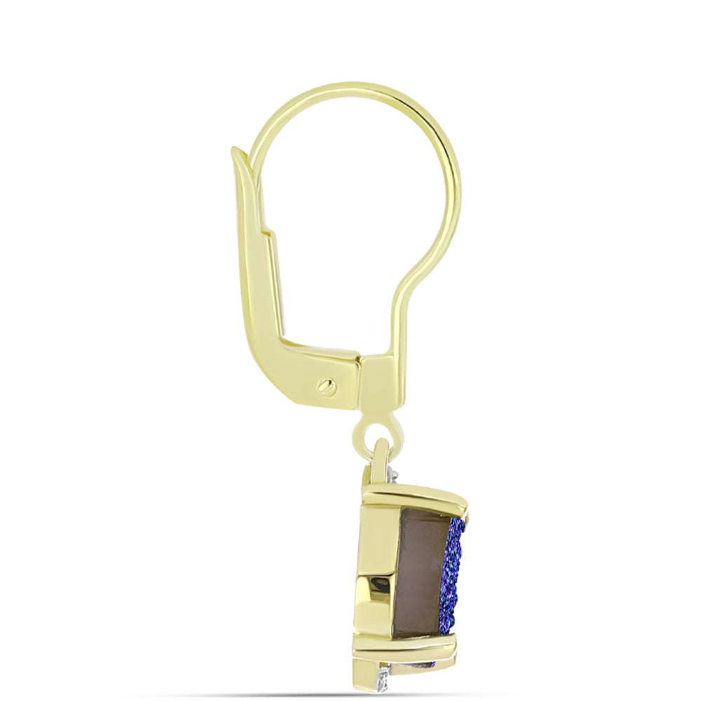 Arannyal Bevont Ezüst Fülbevaló Lila Drusy-val és Fehér Topázzal
