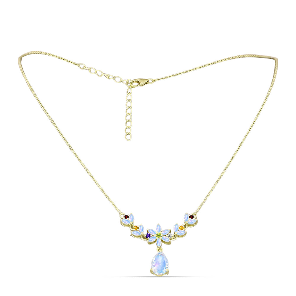 Arannyal Bevont Ezüst Nyaklánc Szivárvány Holdkővel 3 