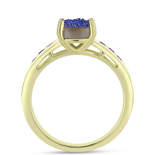 Arannyal Bevont Ezüst Gyűrű Lila Drusy-val és Marokkói Ametiszttel