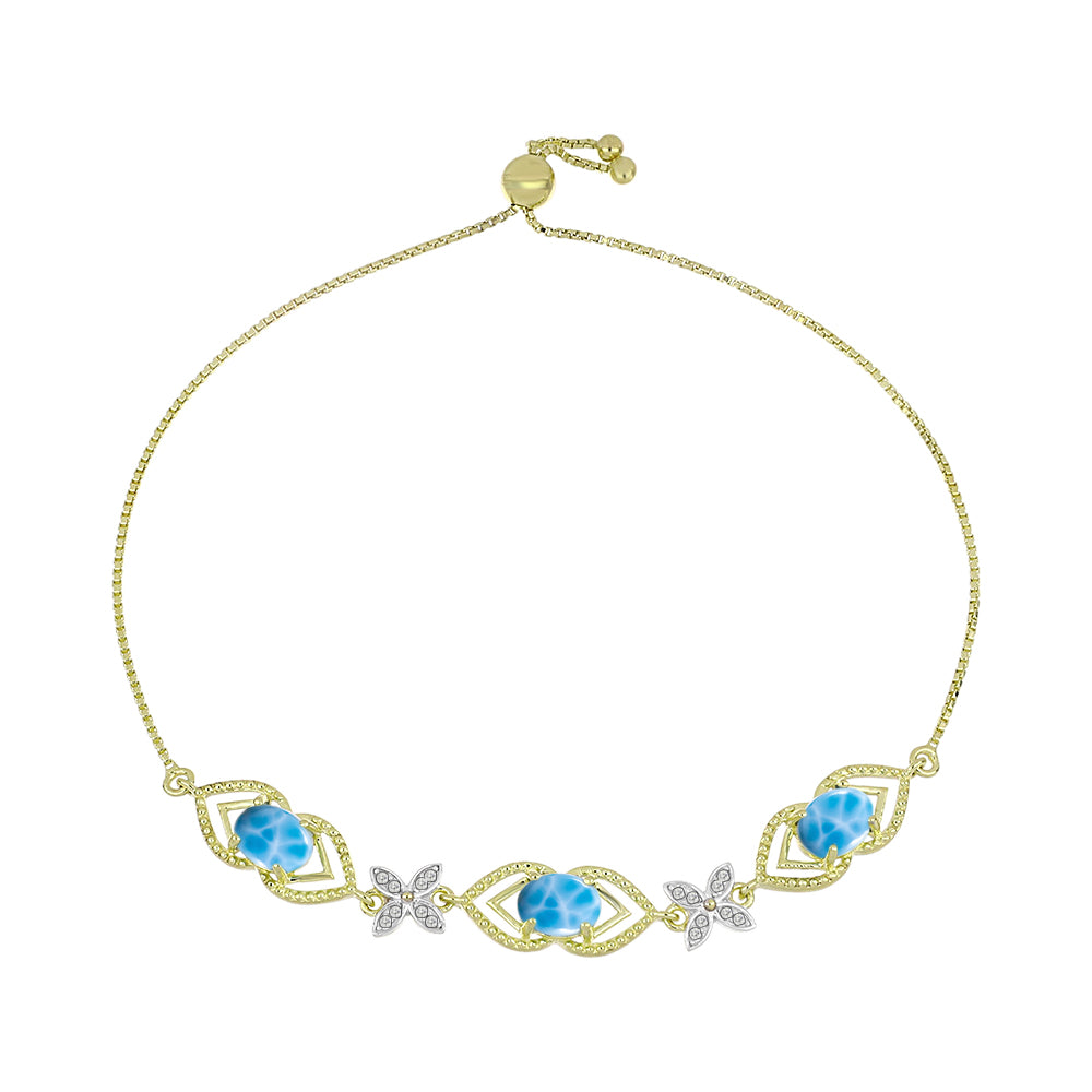 Arannyal Bevont Ezüst Karkötő Larimarral és Fehér Topázzal