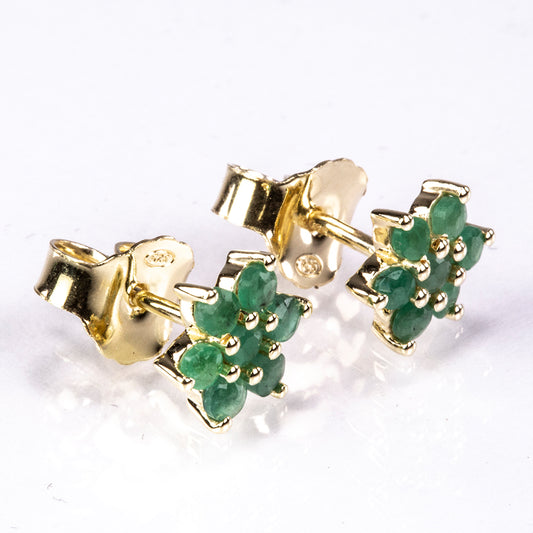 Arannyal Bevont Ezüst Fülbevaló Brazil Smaragddal