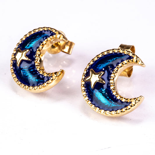 Arannyal Bevont Ezüst Fülbevaló Tűzzománccal