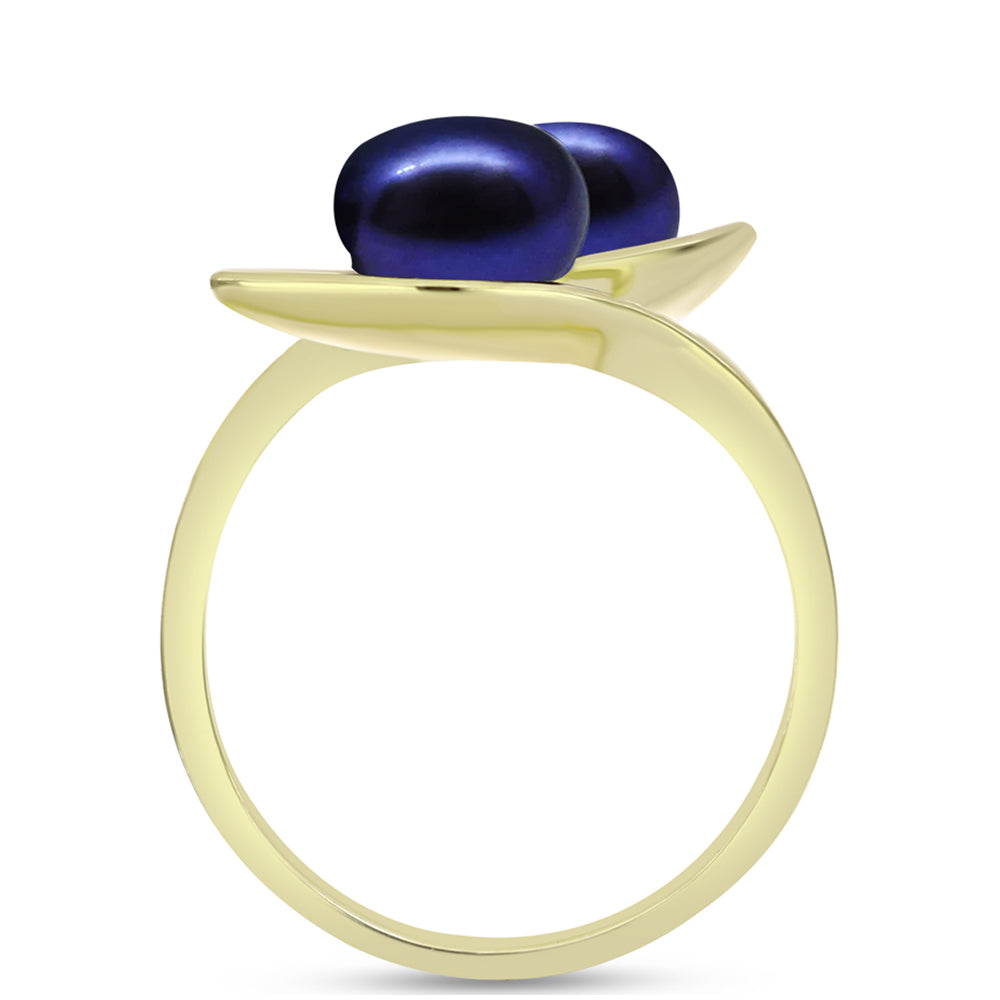 Arannyal Bevont Ezüst Gyűrű Fekete Édesvízi Kagylógyönggyel