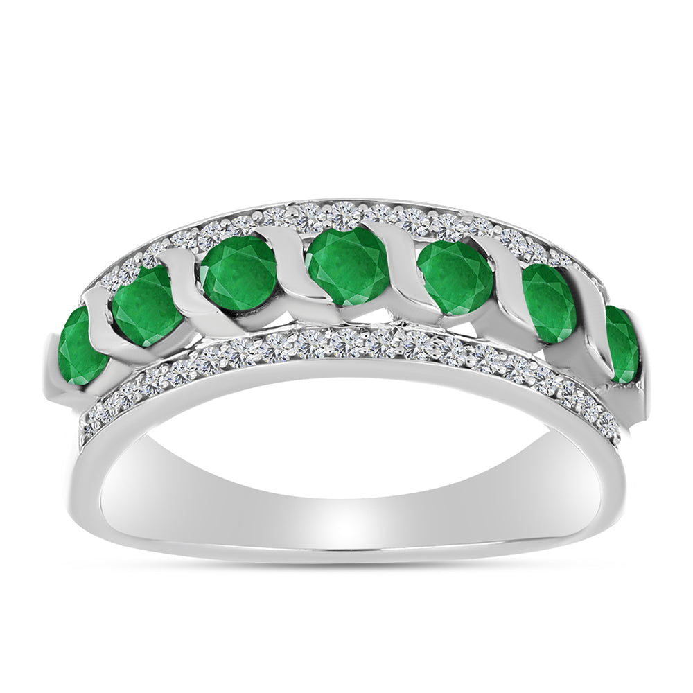 Ezüst Gyűrű Zambiai Smaragddal és Fehér Topázzal