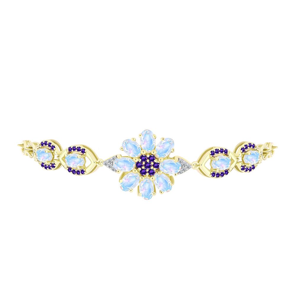Arannyal Bevont Ezüst Karkötő Szivárvány Holdkővel és Marokkói Ametiszttel