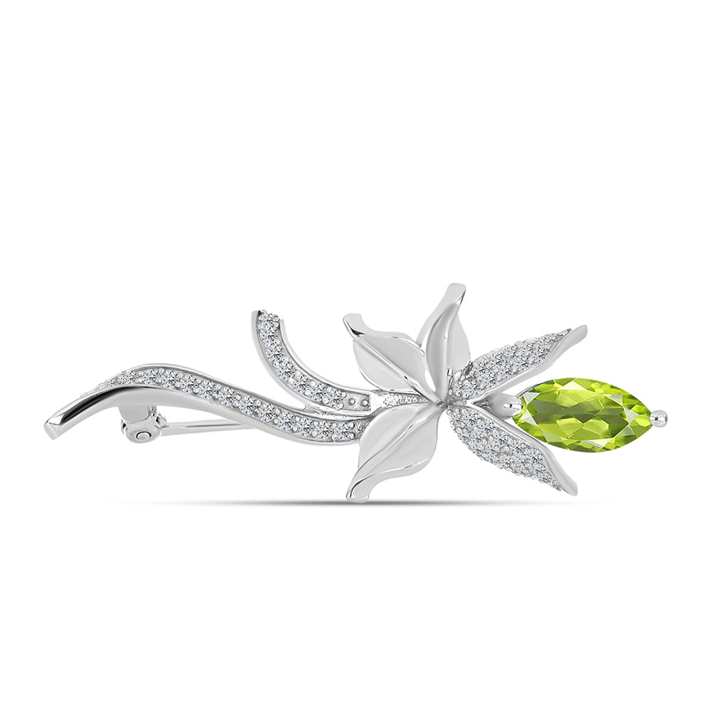Ezüst Bross Changbai Peridottal és Fehér Topázzal