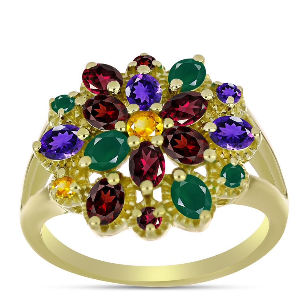 Arannyal Bevont Ezüst Gyűrű Marokkói Ametiszttel és Zöld Acháttal 3 