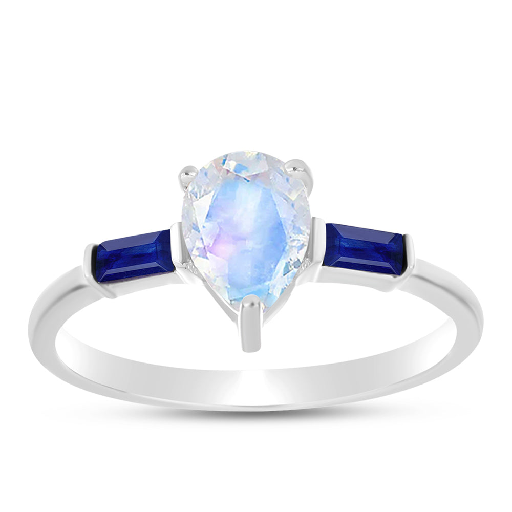 Ezüst Gyűrű Ausztrál Kék Zafírral és Szivárvány Holdkővel 3 