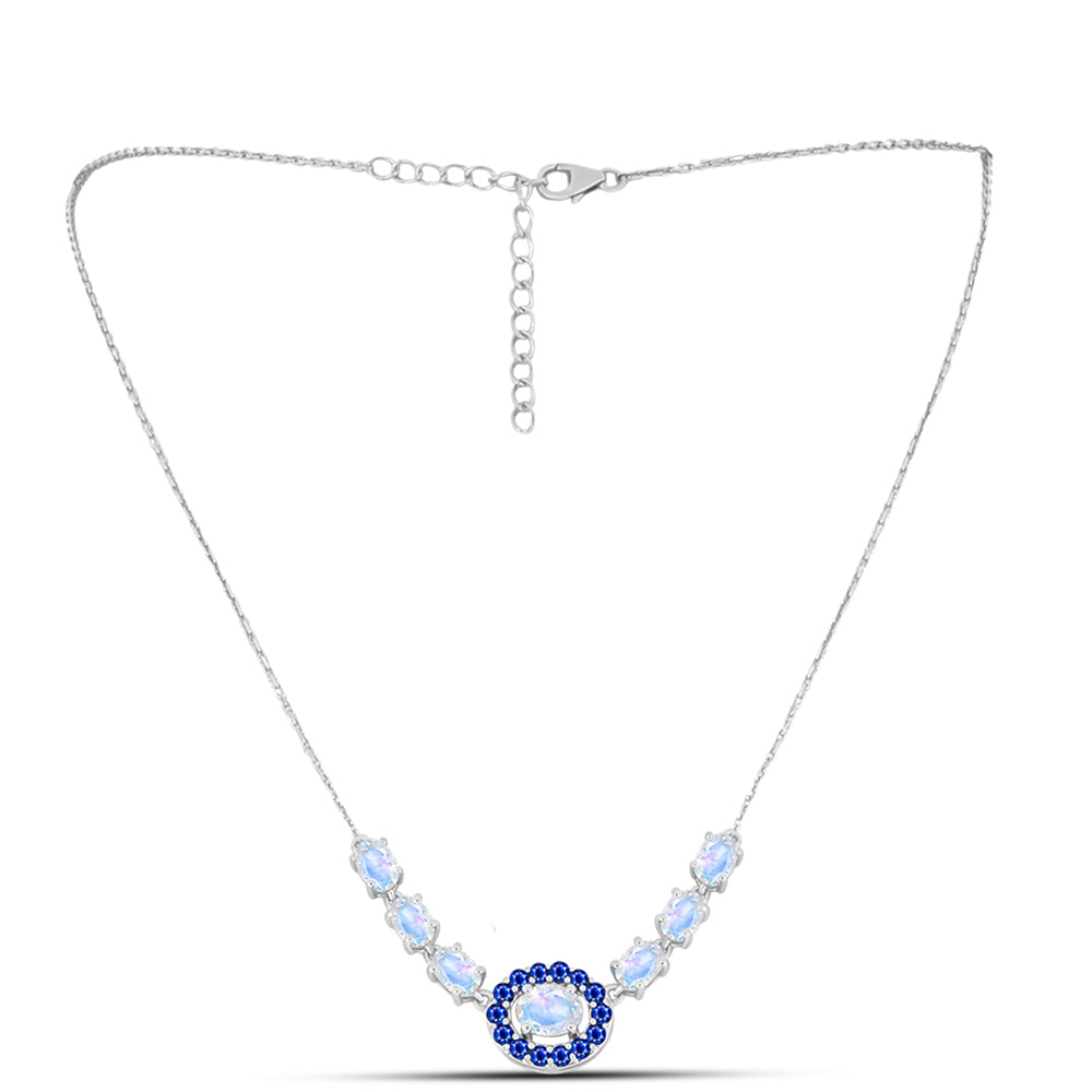 Ezüst Nyaklánc Ausztrál Kék Zafírral és Szivárvány Holdkővel