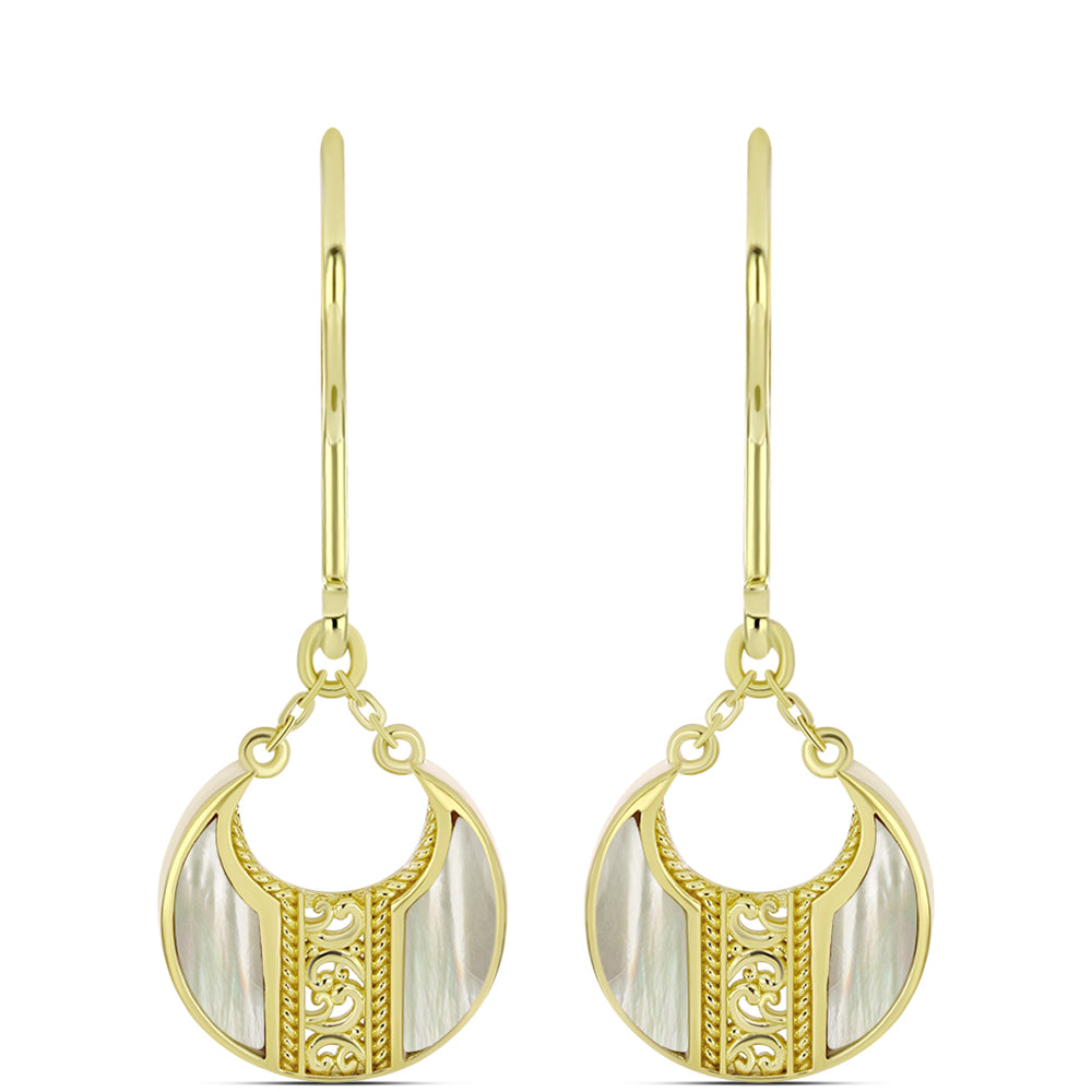 Arannyal Bevont Ezüst Fülbevaló Gyöngyházzal