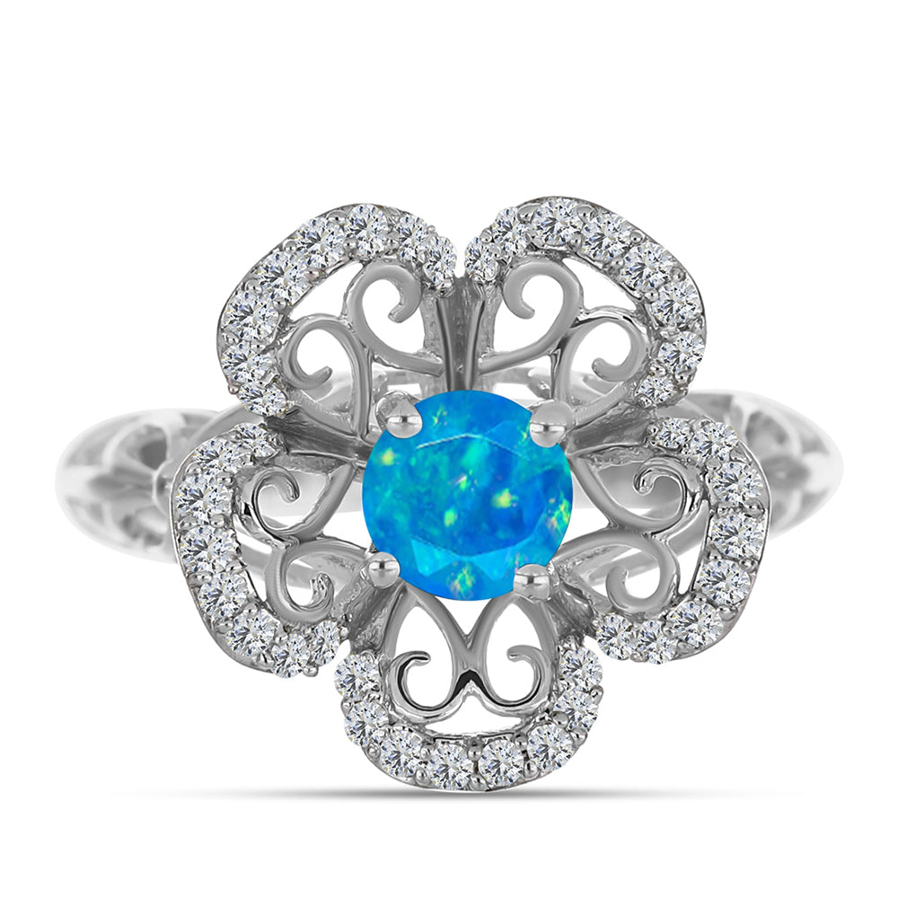 Ezüst Gyűrű Etiópiai Paraiba Kék Opállal és Fehér Topázzal 1 