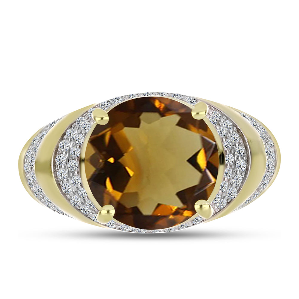 Arannyal Bevont Ezüst Gyűrű Kognak Kvarccal és Fehér Topázzal 1 