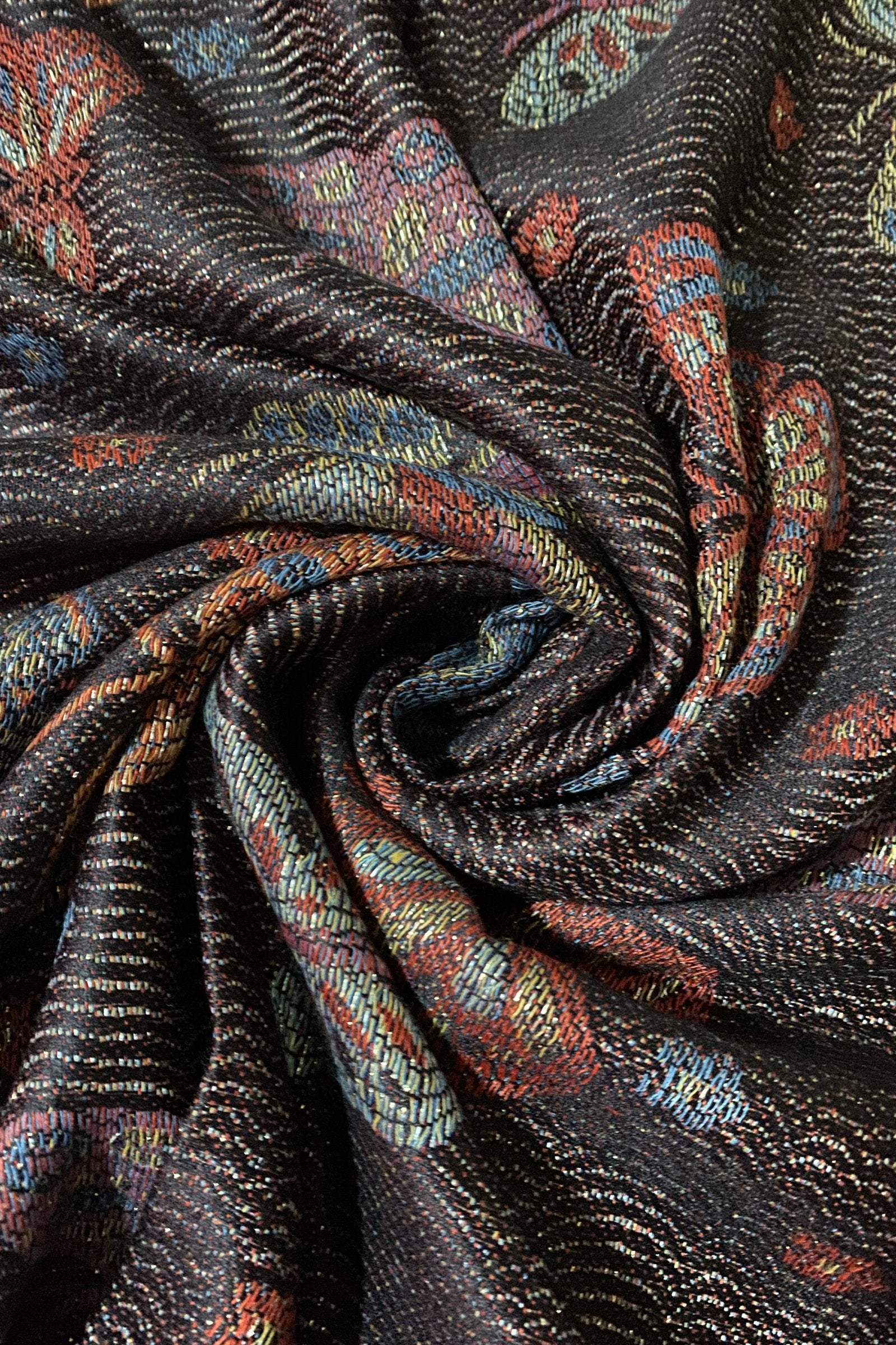 100% Valódi Pashmina Kasmír Sál-Kendő, 70 cm x 170 cm, Pillangó Mintás, Fényes Fekete 2 