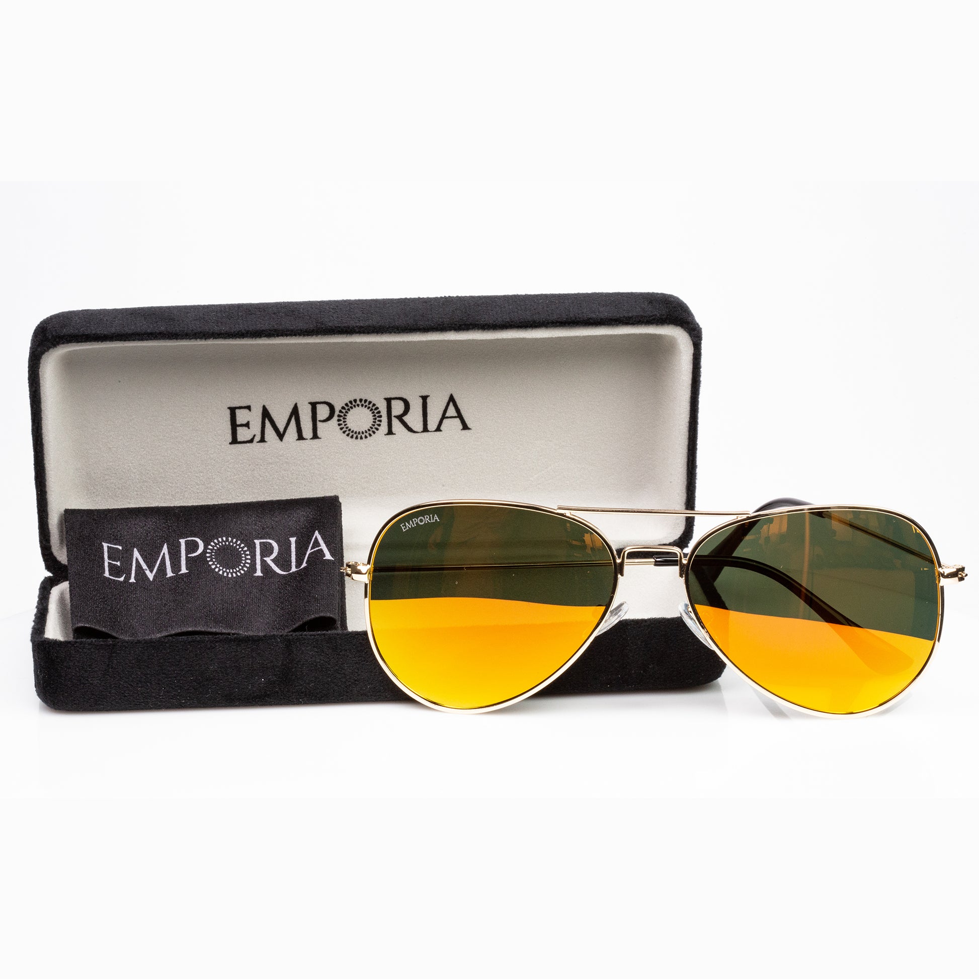 Emporia Italy - Pilóta Napszemüveg "NAPSUGÁR", polarizált UV szűrős napszemüveg tokkal és tisztítókendővel, narancssárgás lencsék, arany színű keret 6 