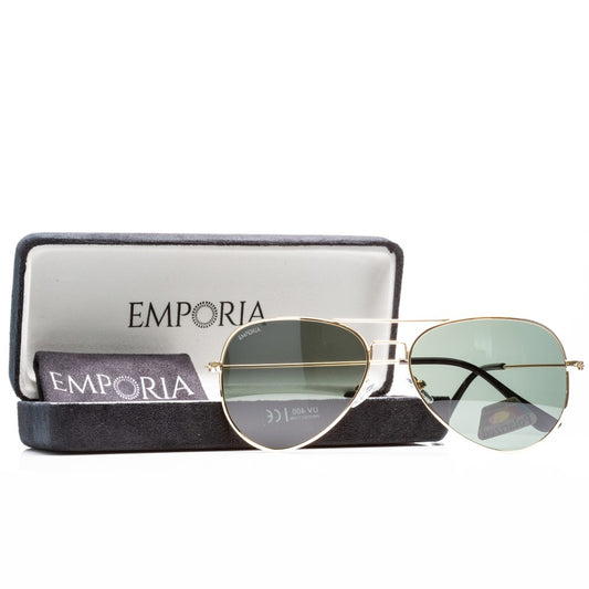 Emporia Italy - Pilóta Napszemüveg "EREDETI", polarizált UV szűrős napszemüveg tokkal és tisztítókendővel,  klasszikus sötétzöld lencsék, arany színű keret