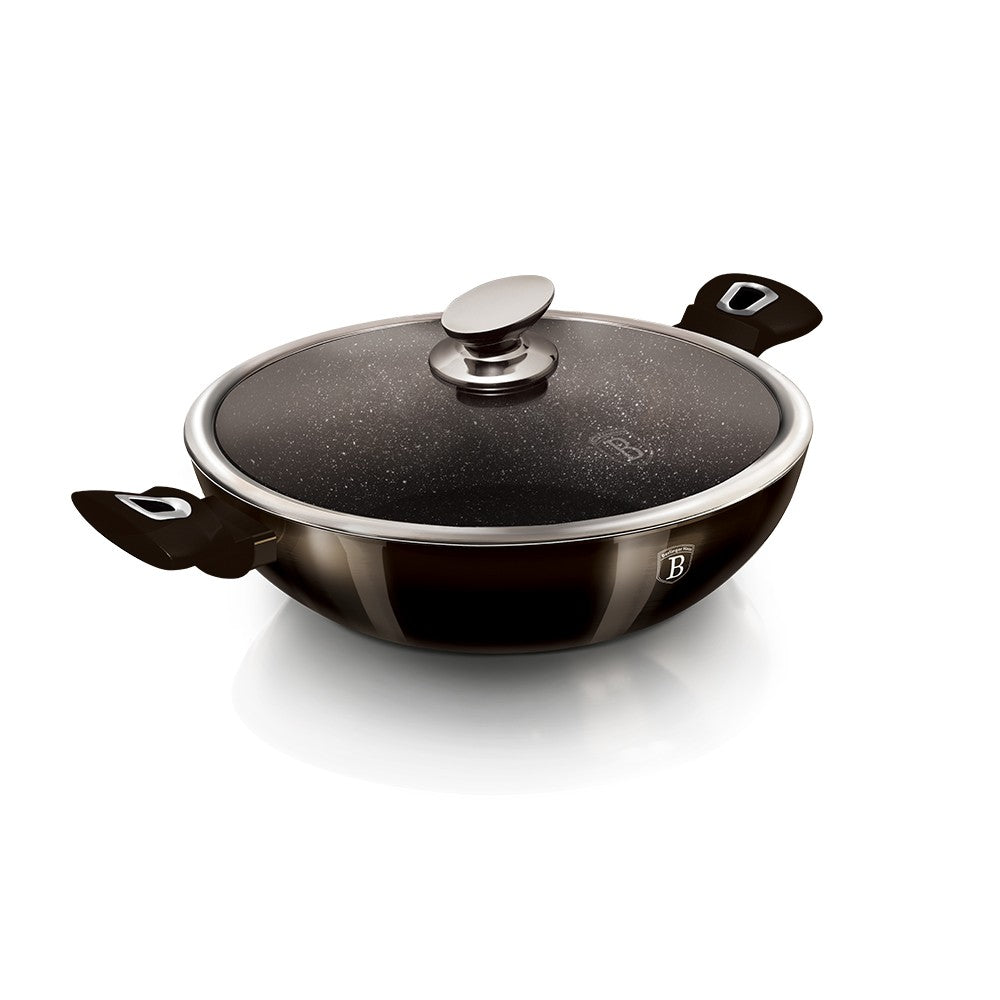 Berlinger Haus Metallic Line Shiny Black Edition Wok fedővel, 30 cm