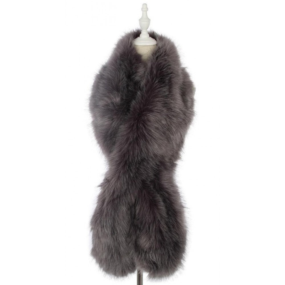 Soft Faux Fur Long Scarf, grey, 100% Viscose, 182 x22 cm 1 