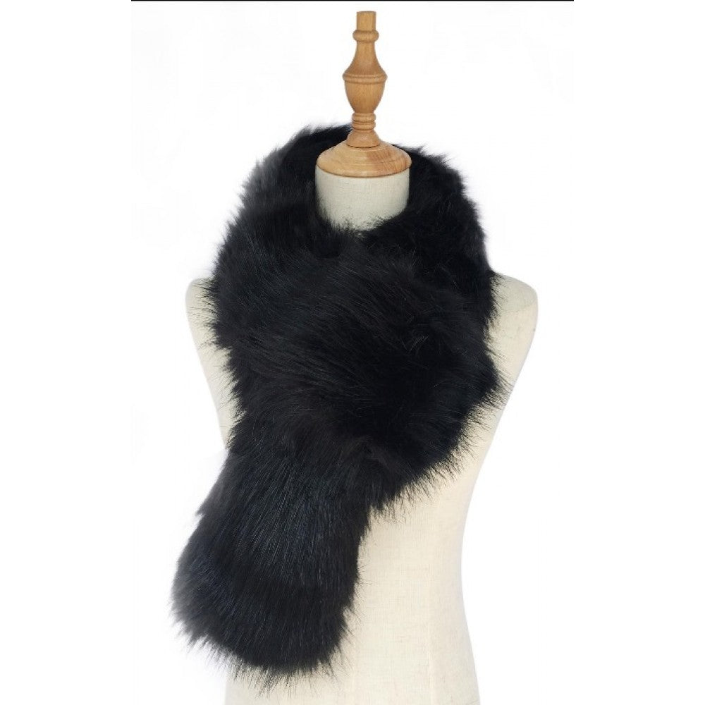 Plain Faux Fur Pull Through Scarf, black, 100% viscose, 13,5 x 125 cm 1 