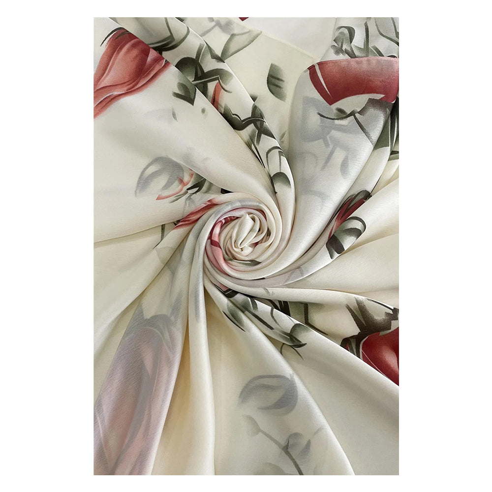 Rózsabimbó mintás, krémszínű, 100% selyemsál, 90 x 180 cm 1 