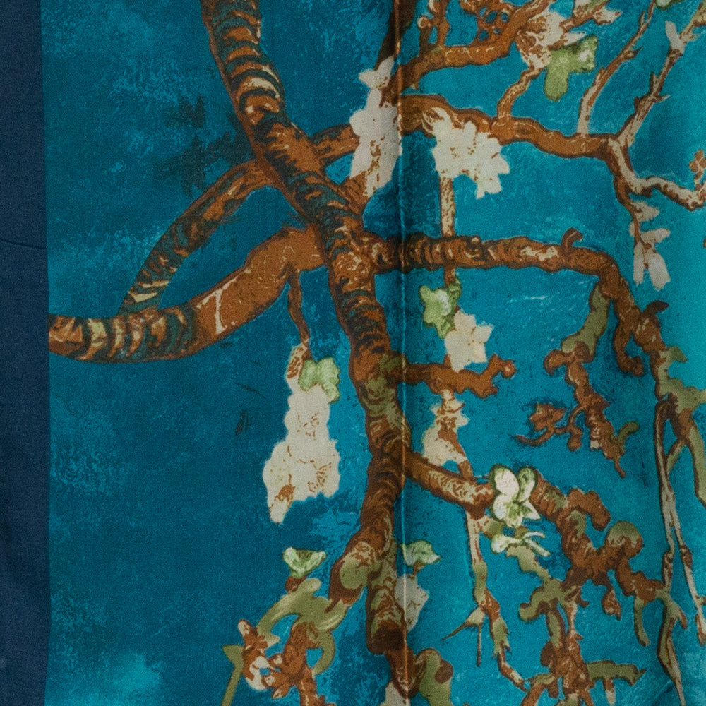 100% Selyem Sál, 90 cm x 180 cm, Van Gogh Mandulavirág 3 