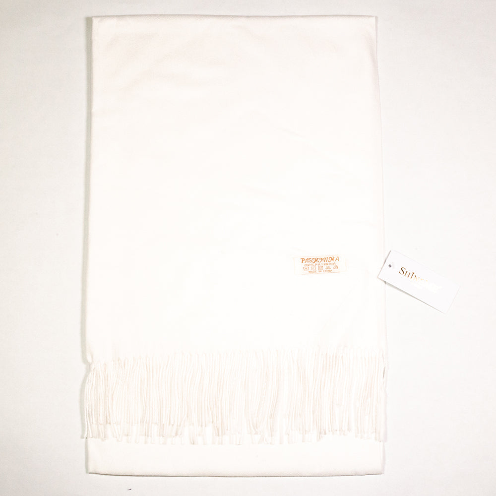 100% Pashmina Kasmír Sál, 70 cm x 170 cm, Szuper Puha, Sima Fehér 7 