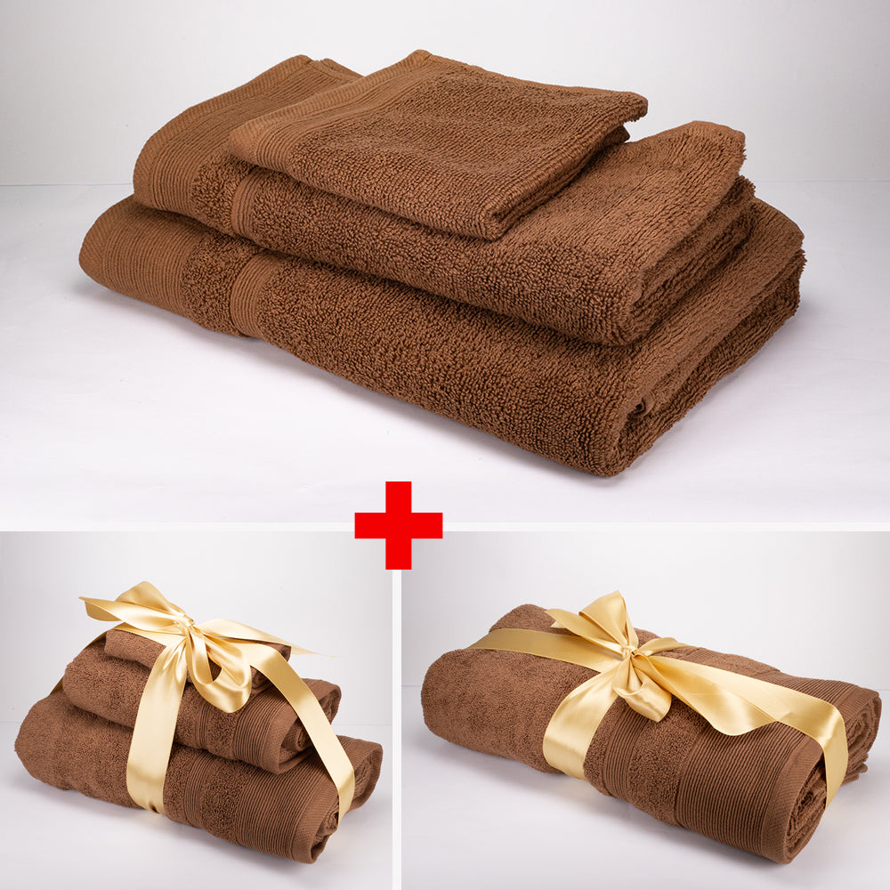 3+3+1 Nagyméretű Fürdőlepedő 100% Mikropamut Törölköző Ajándékszett, 500 GSM, Csokoládé Barna 1 