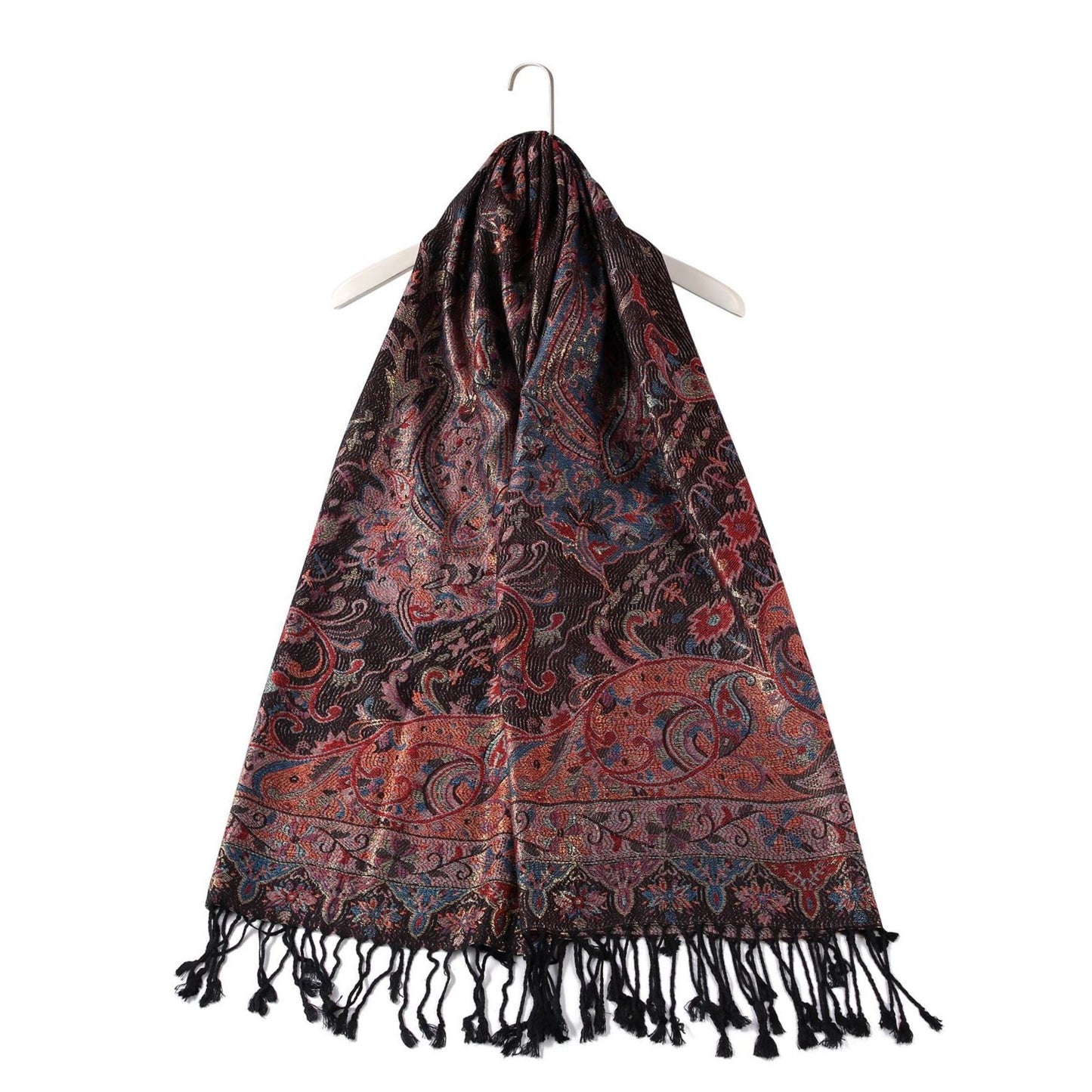 100% Valódi Pashmina Kasmír Sál-Kendő, 70 cm x 180 cm, Többszínű Fekete