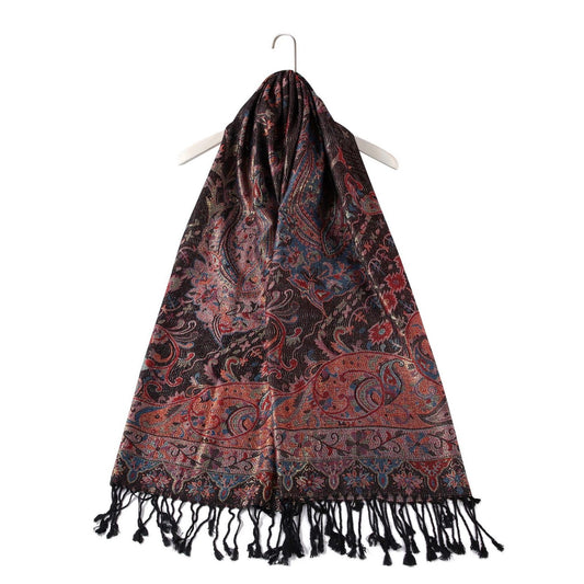 100% Valódi Pashmina Kasmír Sál-Kendő, 70 cm x 180 cm, Többszínű Fekete