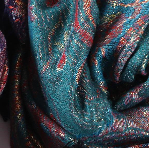 100% Valódi Pashmina Kasmír Sál-Kendő, 70 cm x 180 cm, Zöldeskék Fényes