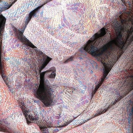 100% Valódi Pashmina Kasmír Sál-Kendő, 70 cm x 180 cm, Fényes Kasmír Mintás Rózsaszín és Fehér
